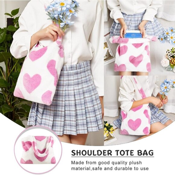 ✨ Weewooday Fluffy Furry Purse Women Pink PlushLadies Tote Autumn Winter Handbag - Picture 5 of 7